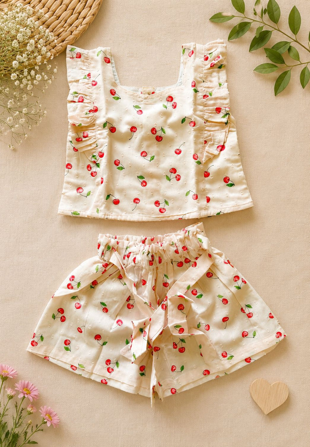 🍒 Cherry Print Co-ord Set 🍒 - Beige
