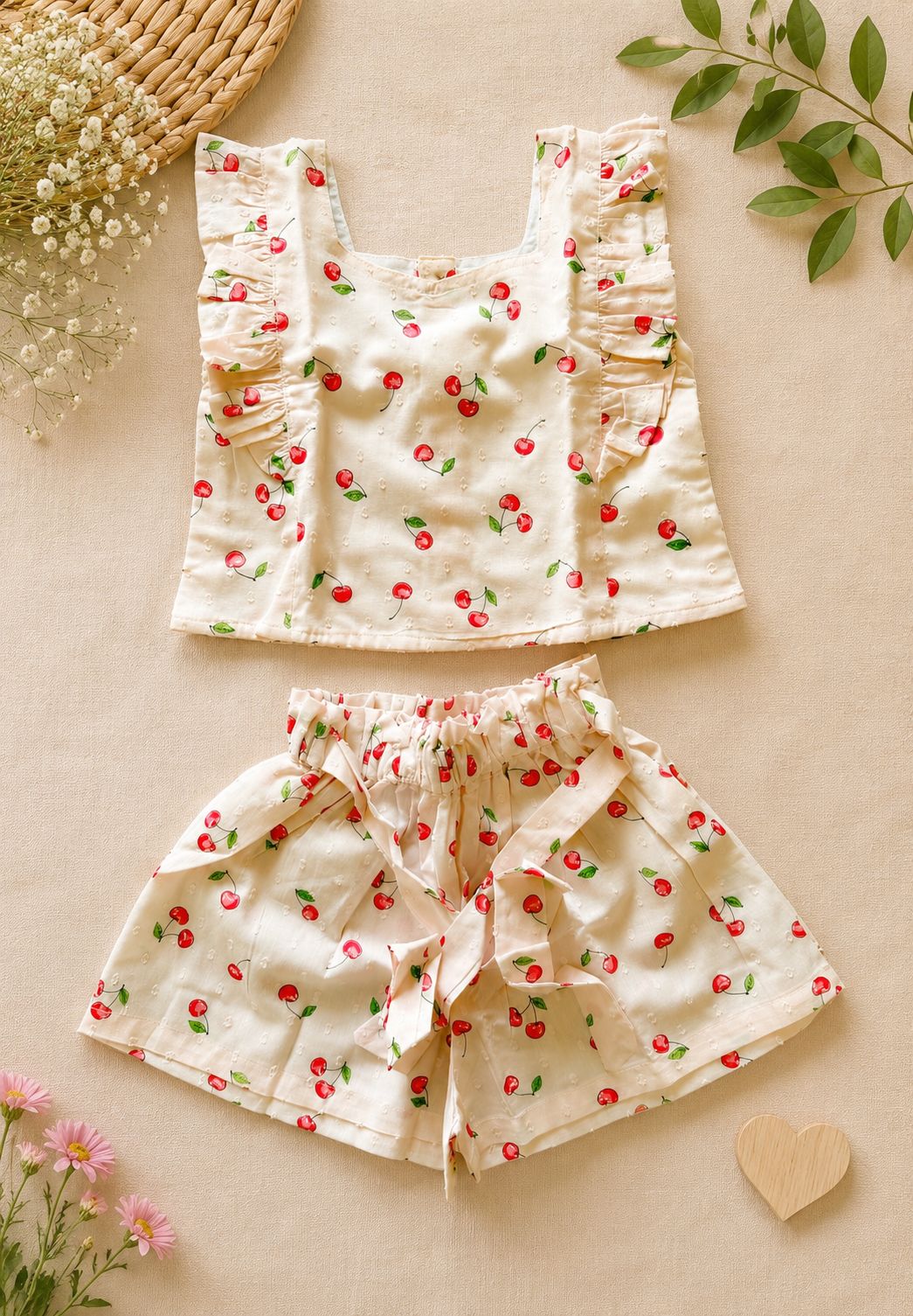 🍒 Cherry Print Co-ord Set 🍒 - Beige