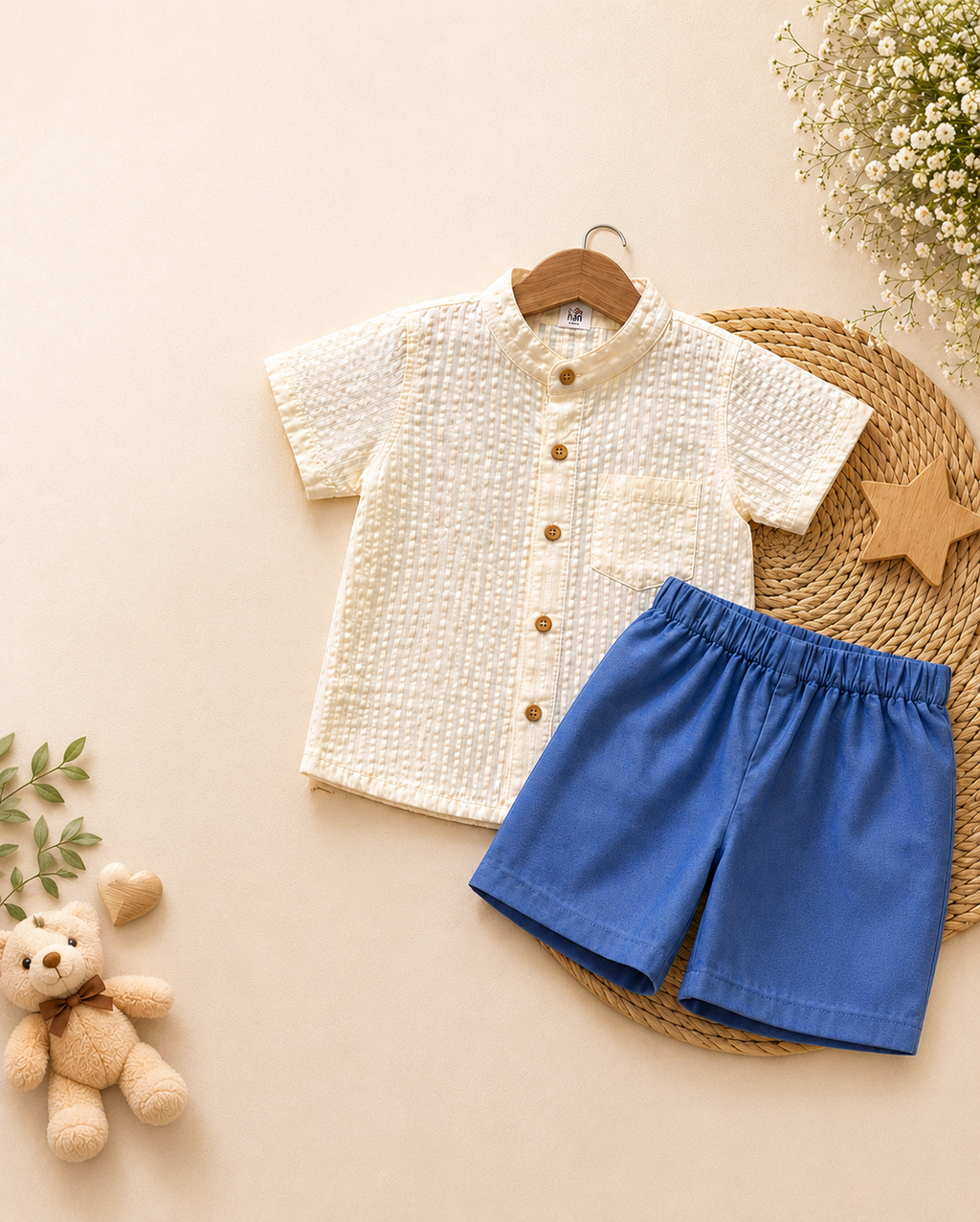 🤍 Classic White Cotton Shirt &amp; Royal Blue Shorts Set 🤍