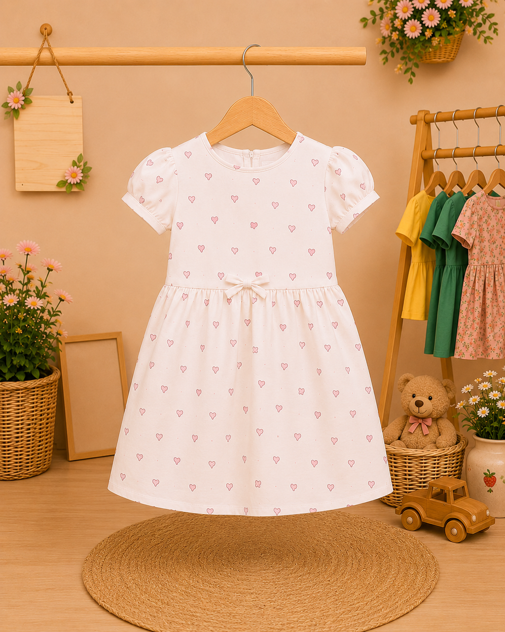 🤍 Heart Print Cotton Dress