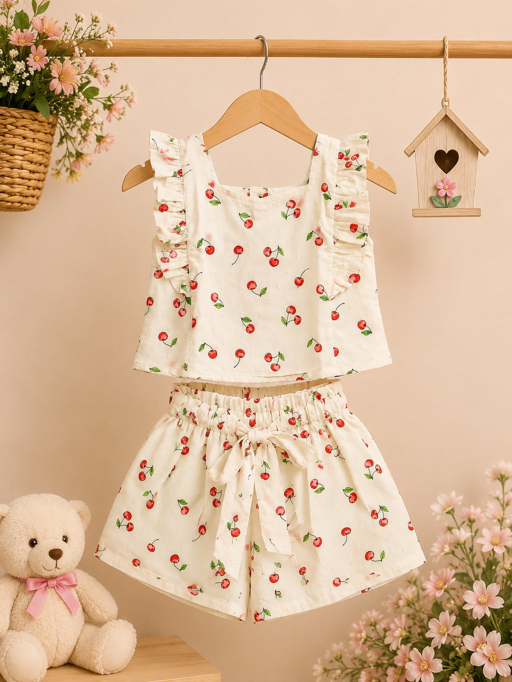 🍒 Cherry Print Co-ord Set 🍒 - Beige