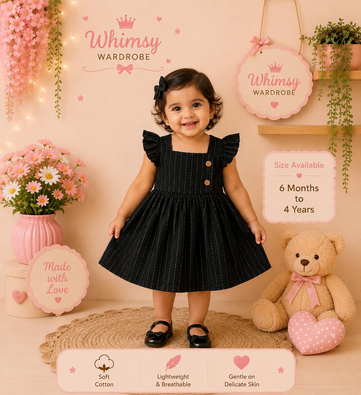 🖤 Elegant Black Cotton Dress