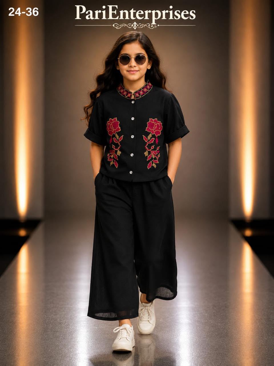 Elegant Black Floral Co-ord Set for Girls