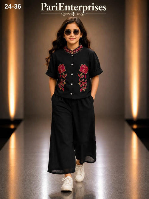 Elegant Black Floral Co-ord Set for Girls