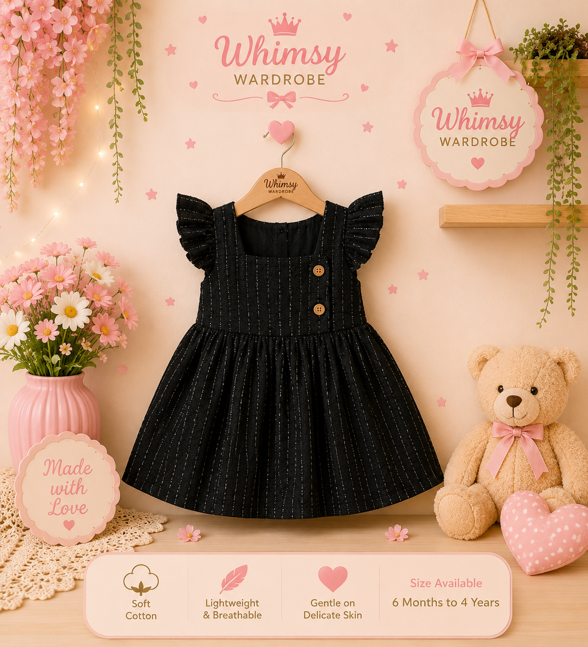 🖤 Elegant Black Cotton Dress