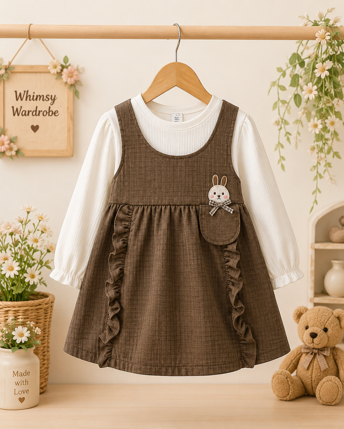 Korean Style Imported Cotton Dress  – Brown