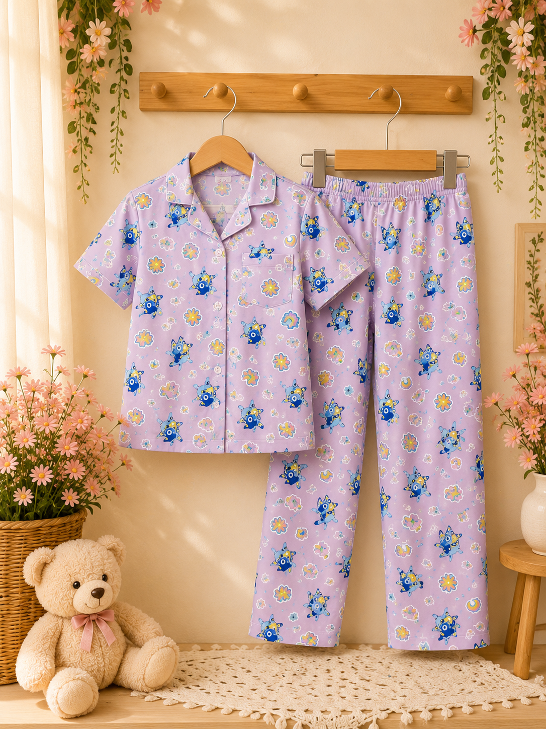 🦋 Cartoon Print Cotton Night Suit Set