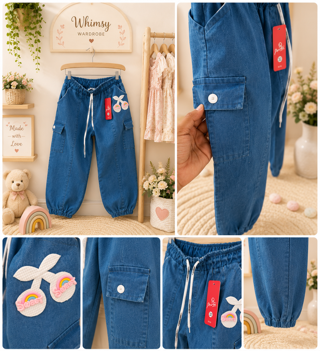 Blue Denim Cargo Jogger Pants 👖💙