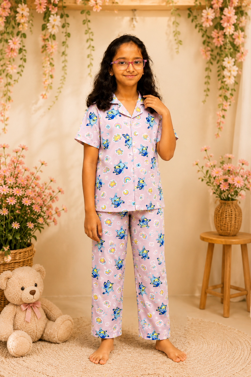 🦋 Cartoon Print Cotton Night Suit Set