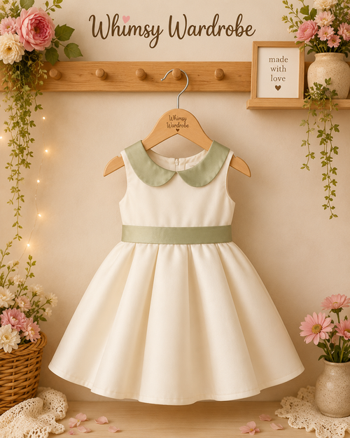 Cream & Pastel Green A-Line Dress