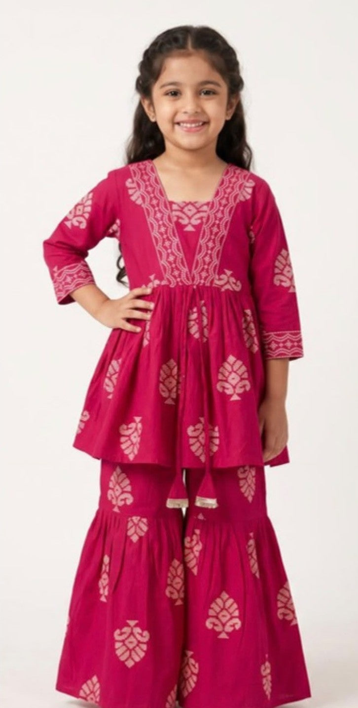 Pretty in Pink – Floral Dhaba Print Sharara Set 💖✨ | Whimsy Wardrobe
