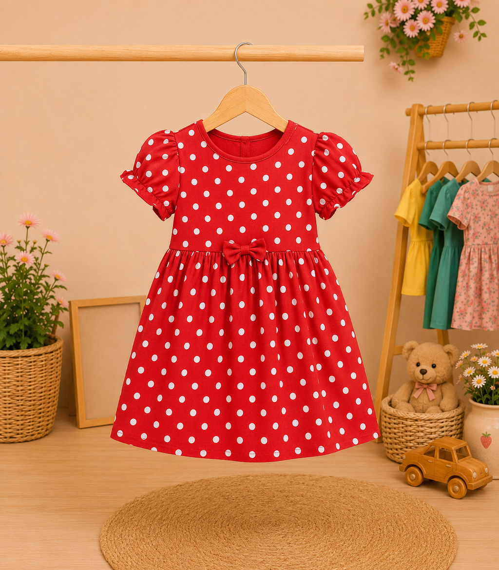 ❤️ Red Polka Dot Cotton Dress