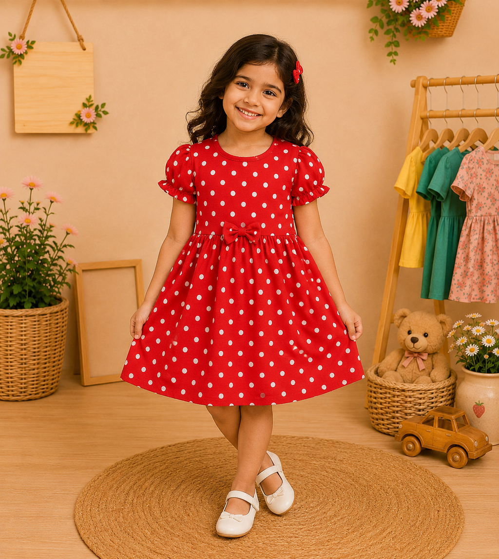 ❤️ Red Polka Dot Cotton Dress