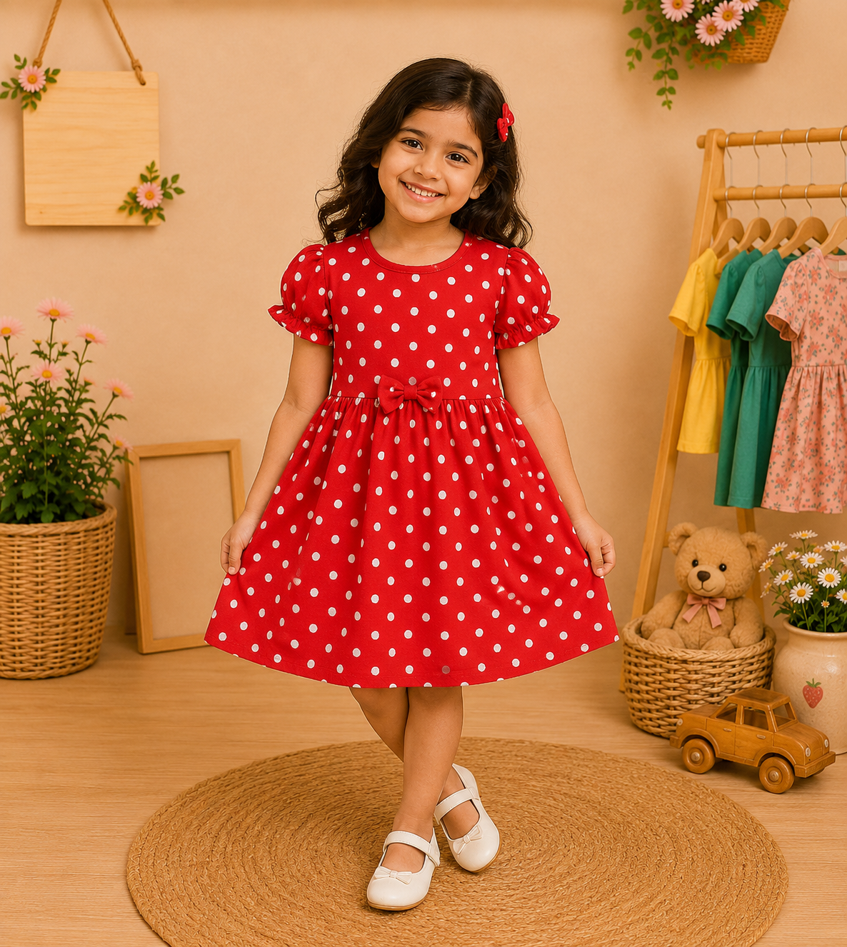 ❤️ Red Polka Dot Cotton Dress