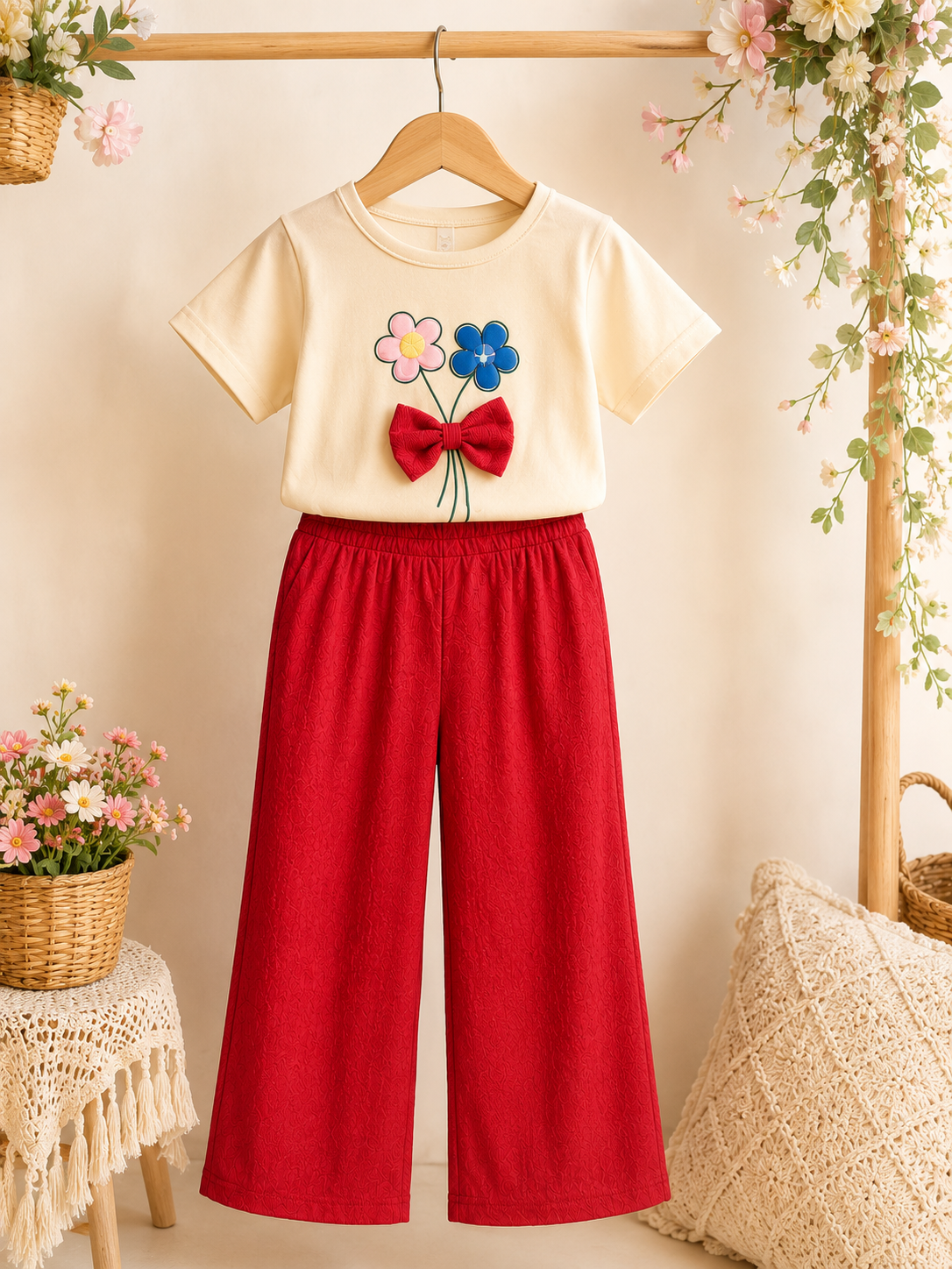 Red Floral Bow Co-ord Set