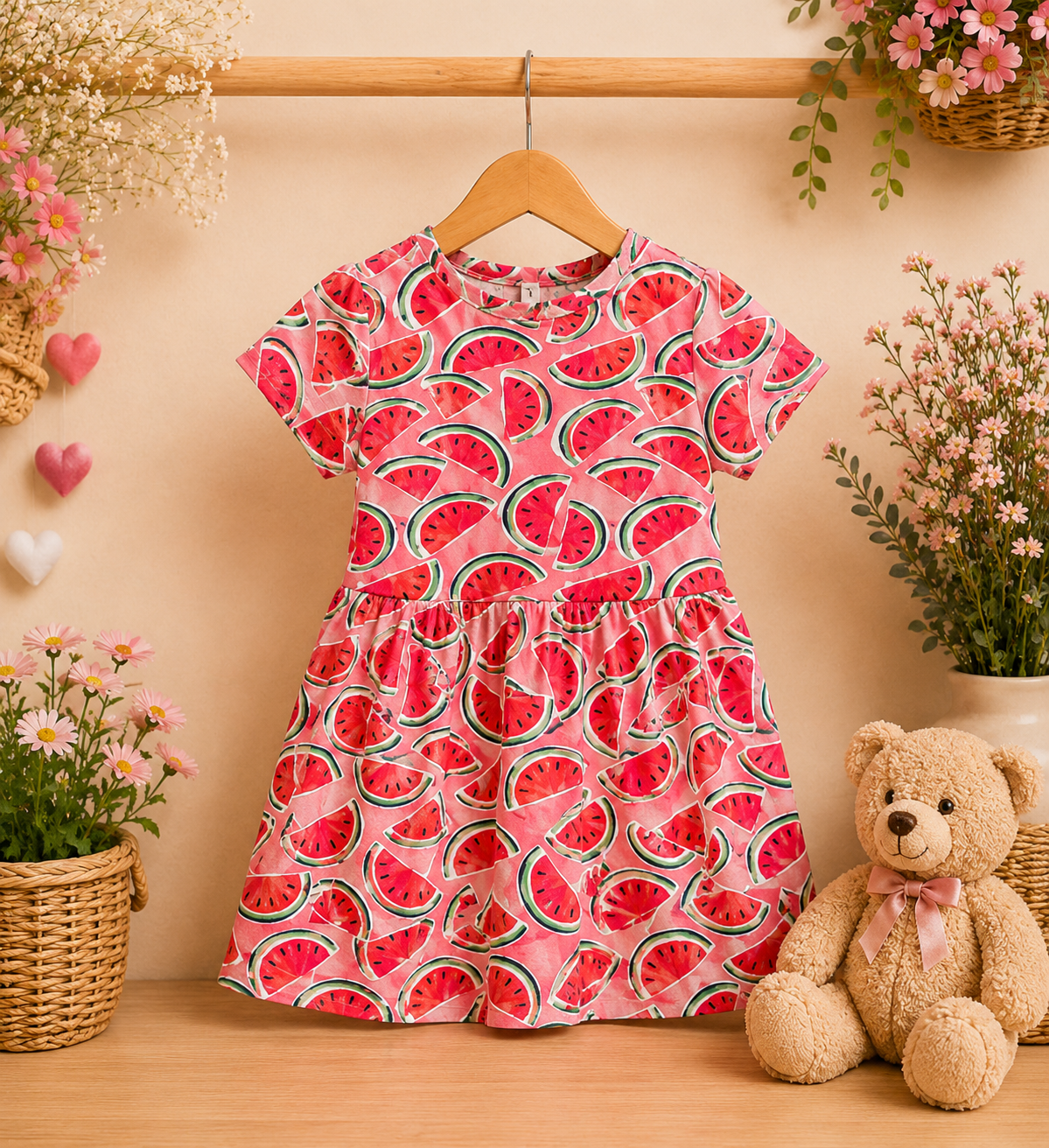 🍉 Watermelon Print Cotton Dress