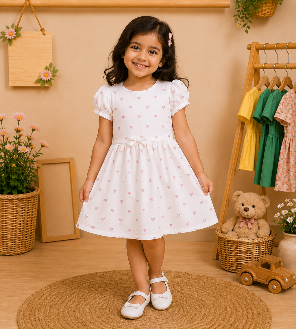 🤍 Heart Print Cotton Dress